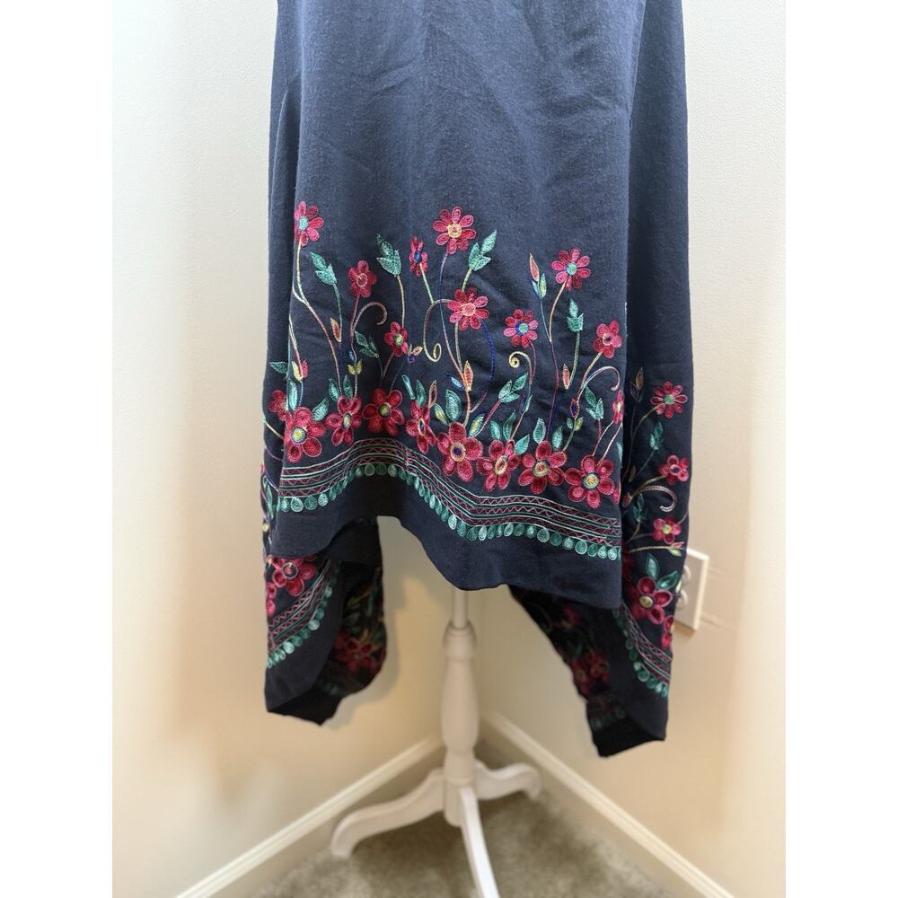 Embroidered Shawl Floral Blue Colorful One Size Boho Cottagecore Hippie Peasant - Picture 5 of 9